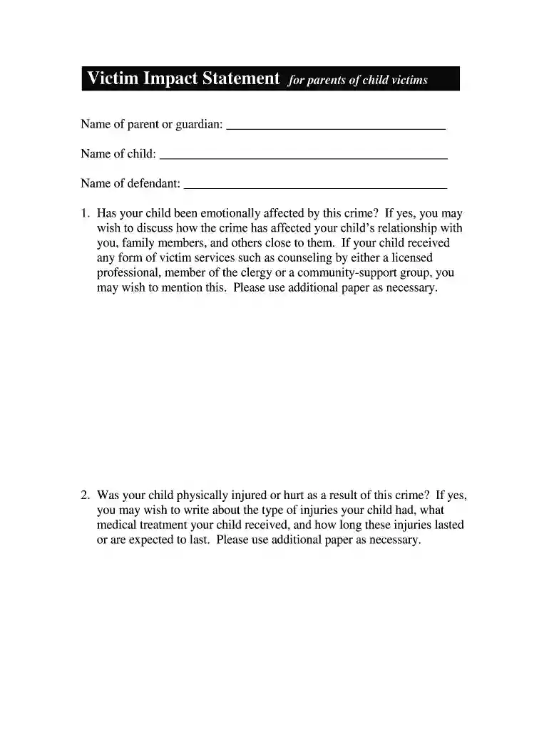 Victim Impact Statement for Parents of Child Victims Preview on Page 1
