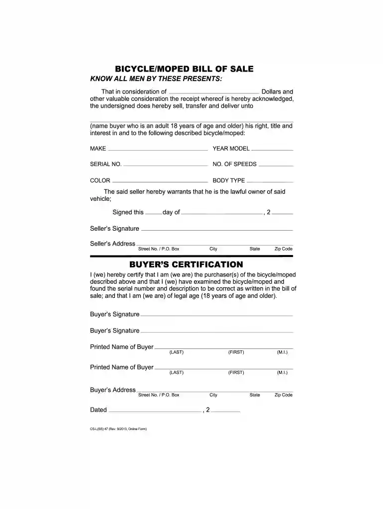 scooter bill of sale Preview on Page 1