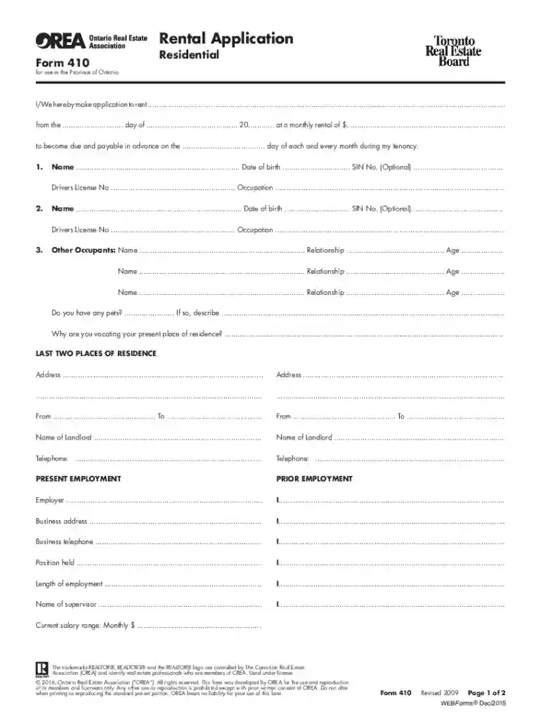 ontario rental application form 410 Preview on Page 1