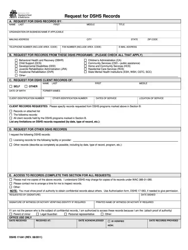 dshs verification documents Preview on Page 1