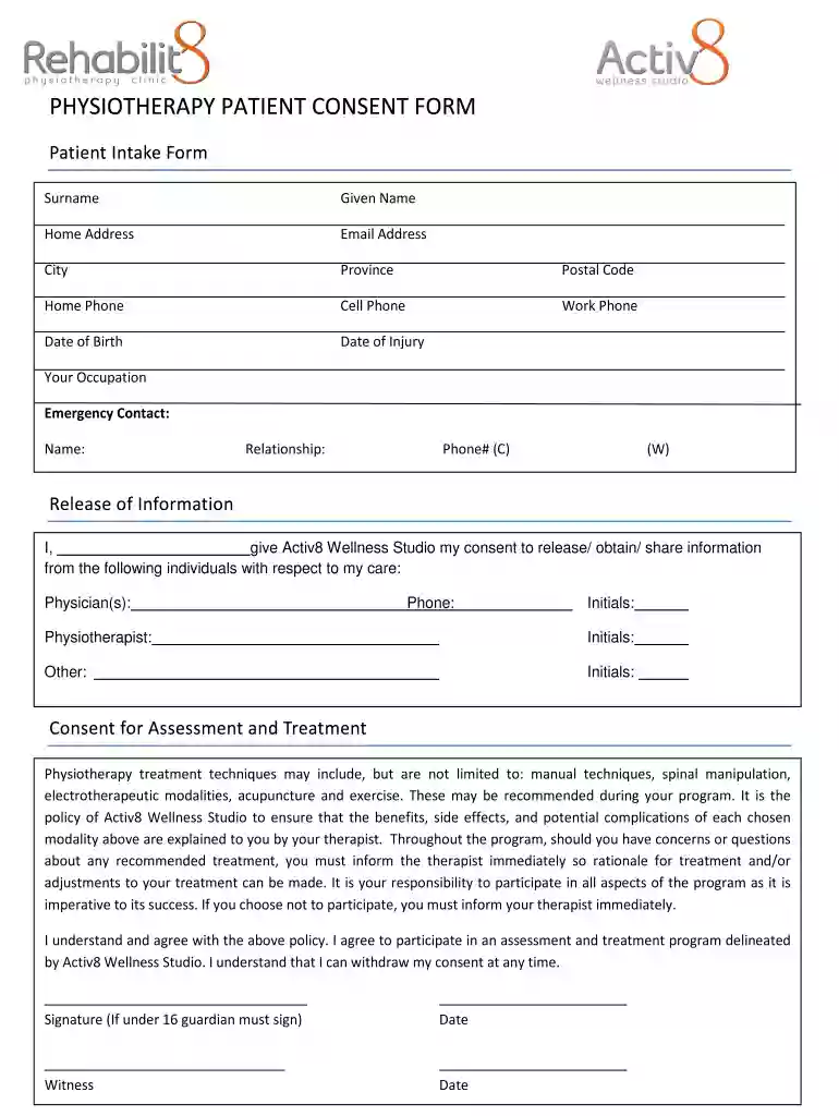 consent form for physiotherapy Preview on Page 1