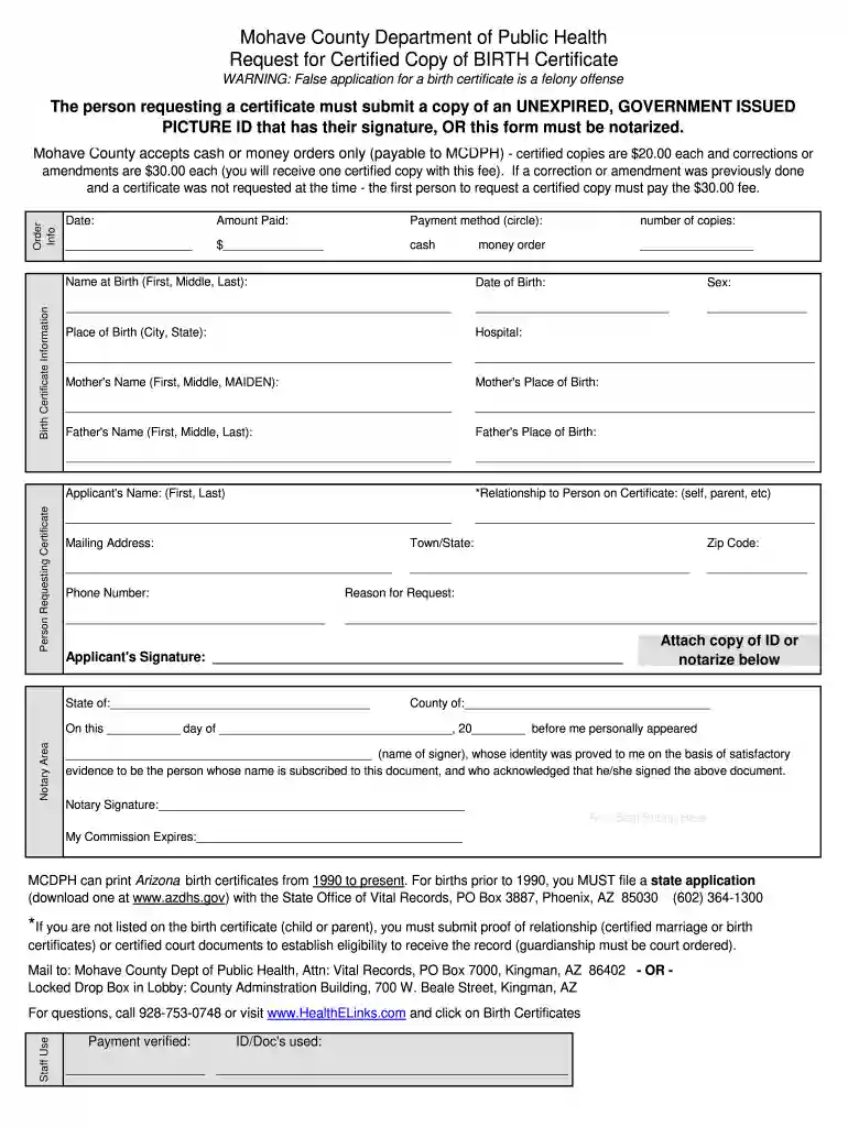 mohave county birth certificate Preview on Page 1