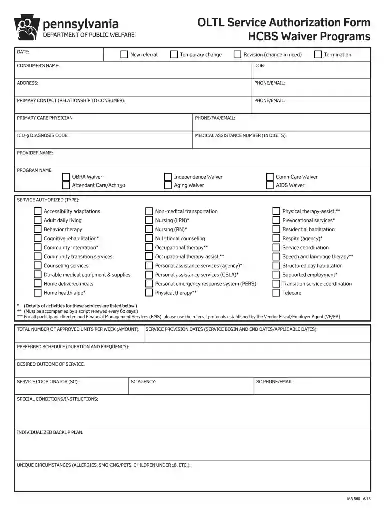service authorization form Preview on Page 1