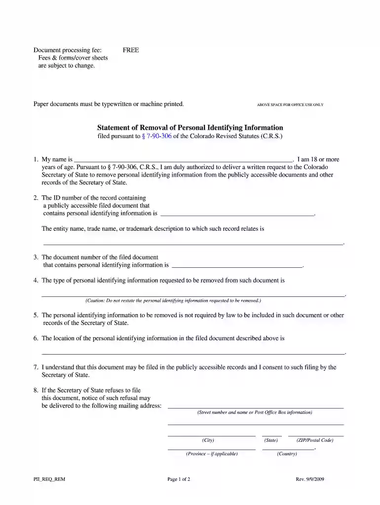 Instructions for Statement of Removal of Personal Identifying Preview on Page 1
