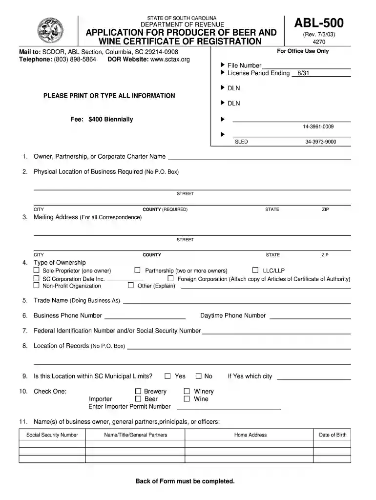 sc abl 569 form Preview on Page 1