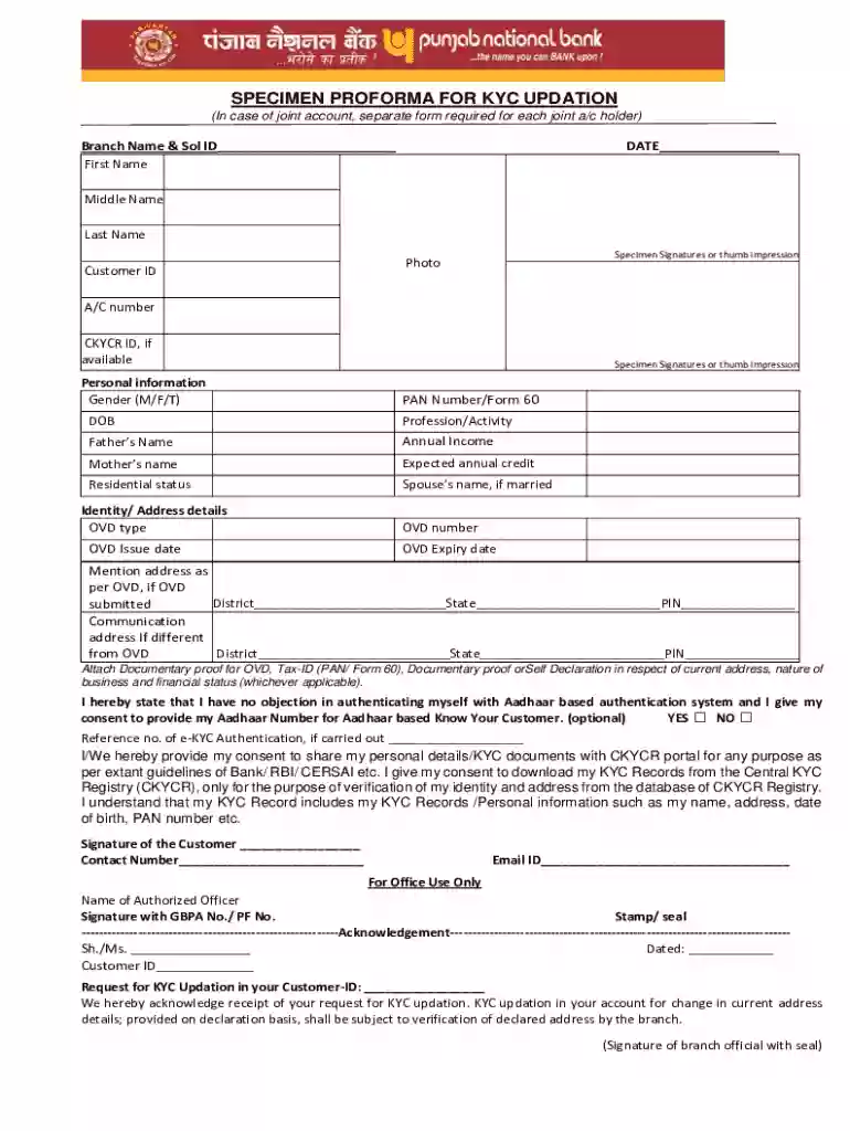 pnb kyc form Preview on Page 1