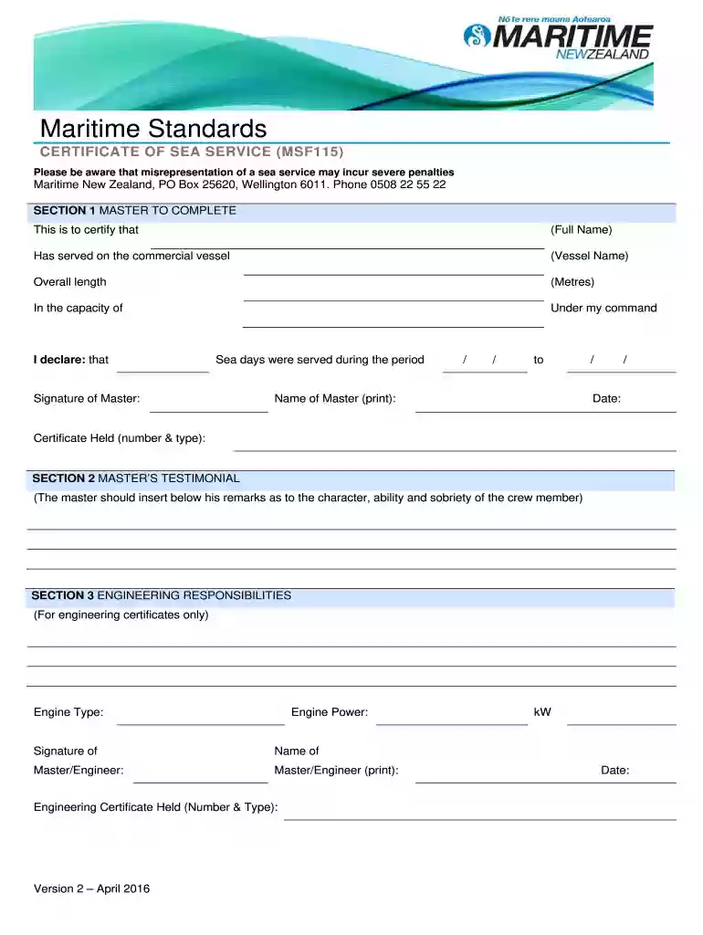 certificate of sea service Preview on Page 1