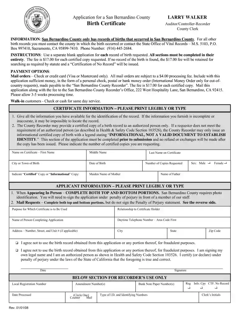 birth certificate san bernardino county Preview on Page 1