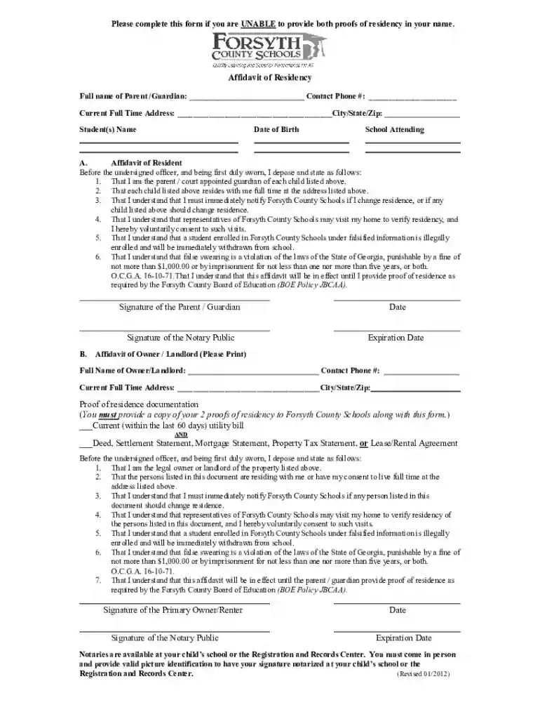 Affidavit of Residency Preview on Page 1