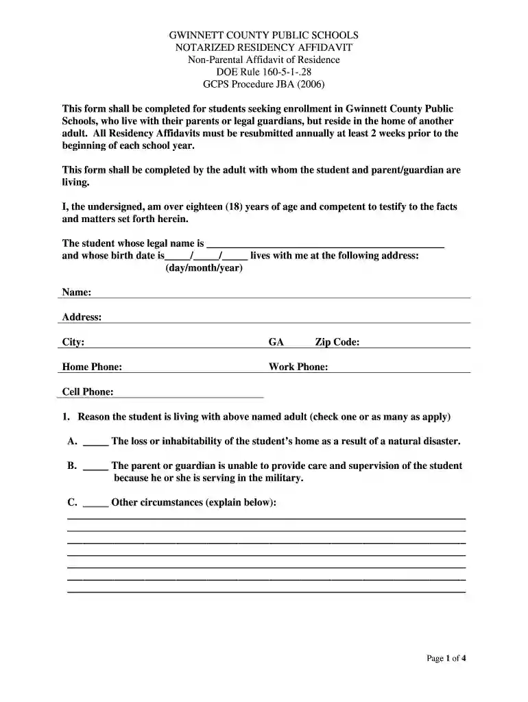 gwinnett county school residency affidavit Preview on Page 1