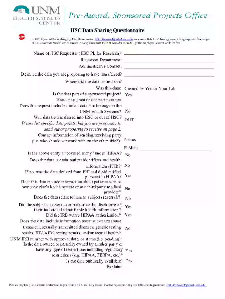 hsc questionnaire Preview on Page 1