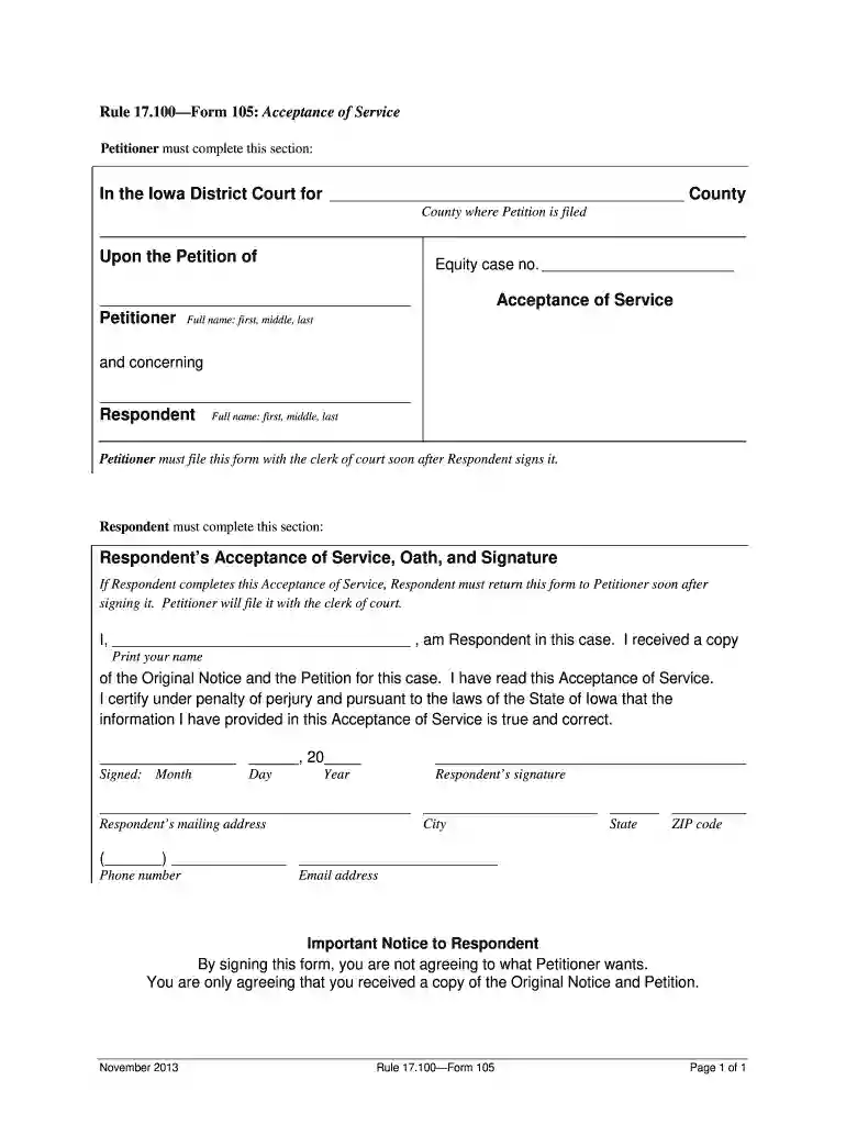 iowa 105 form Preview on Page 1