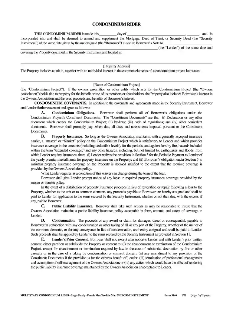 condominium rider Preview on Page 1