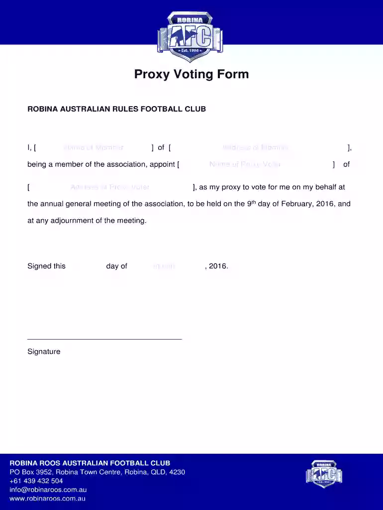 Proxy Voting Form - The Web Console Preview on Page 1