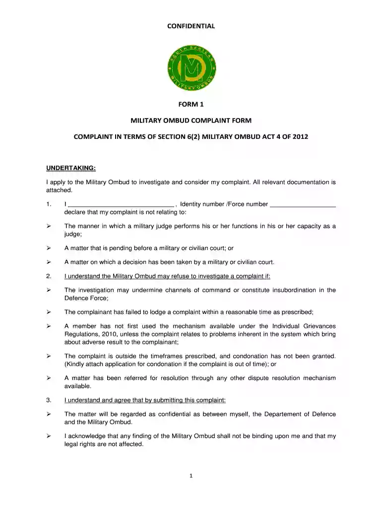 military ombudsman complaint form Preview on Page 1
