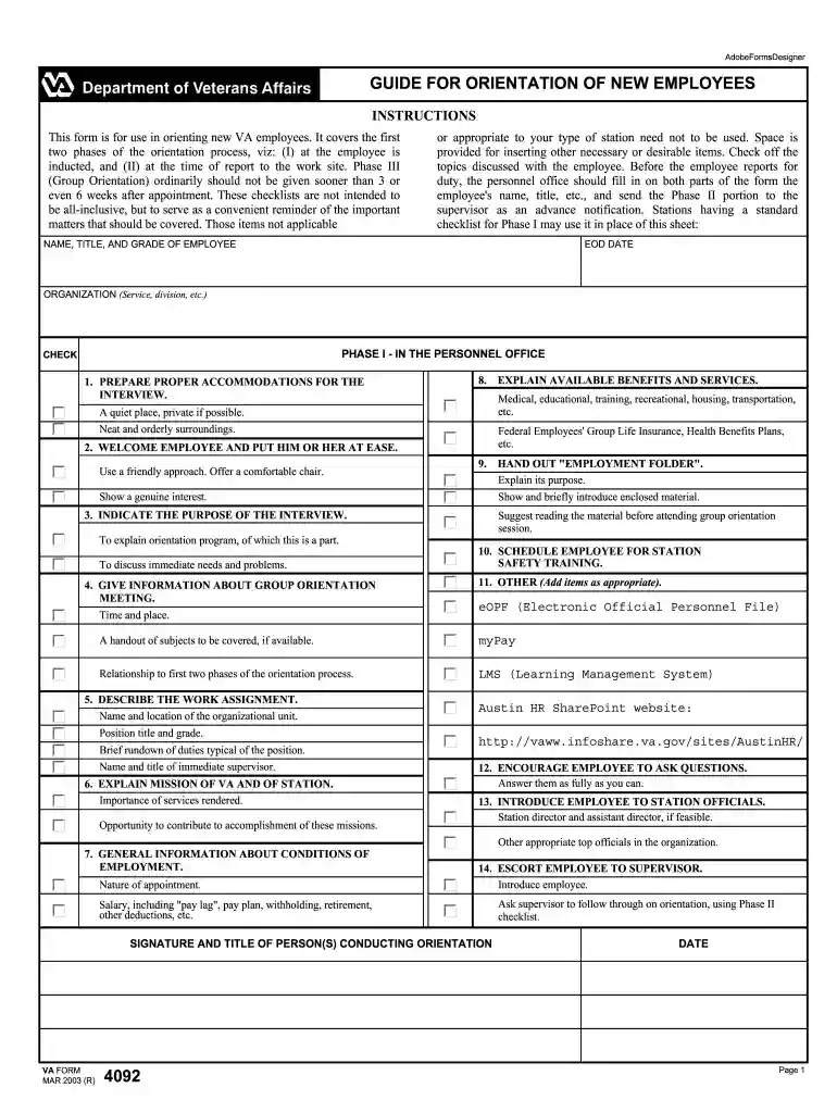 va form 4092 Preview on Page 1