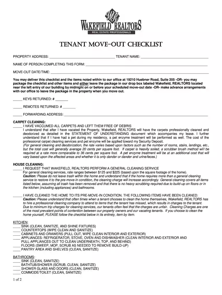 TENANT MOVE-OUT CHECKLIST Preview on Page 1