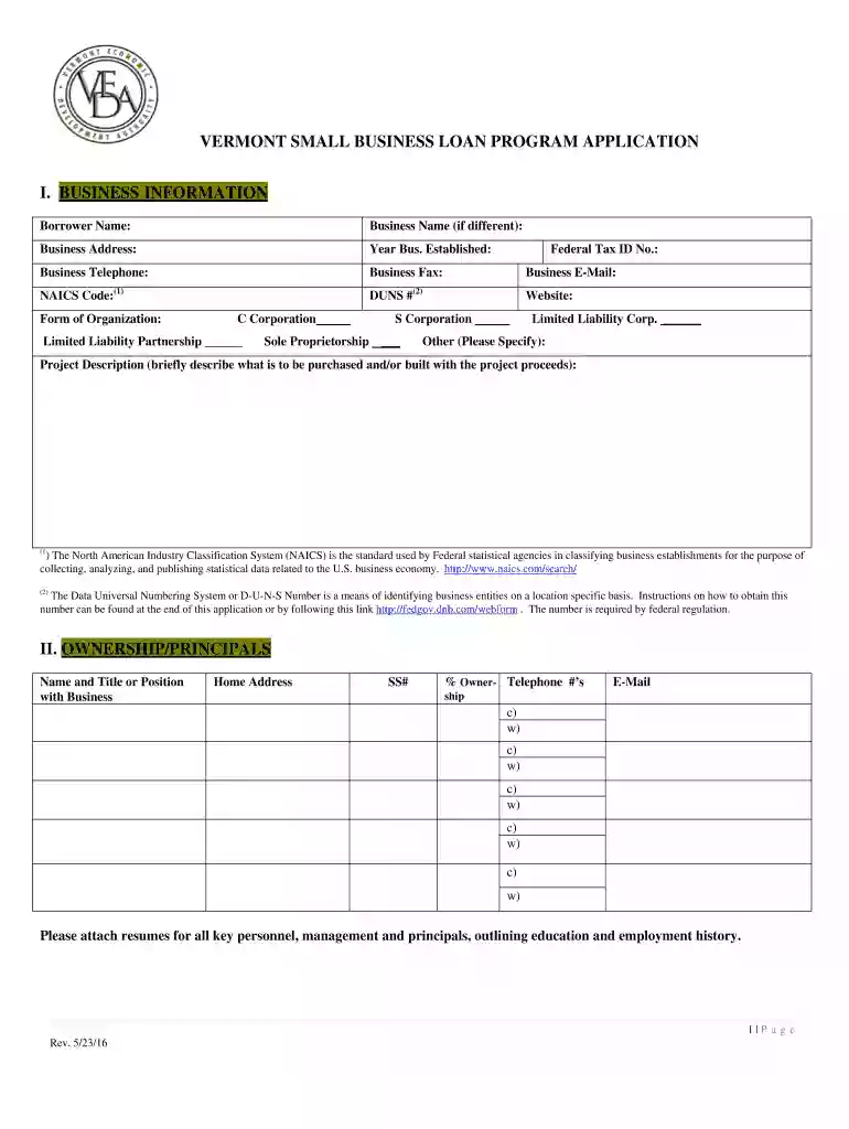 VERMONT SMALL BUSINESS DEVELOPMENT CORP. Preview on Page 1