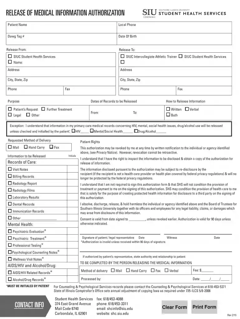 RELEASE OF MEDICAL INFORMATION AUTHORIZATION Preview on Page 1