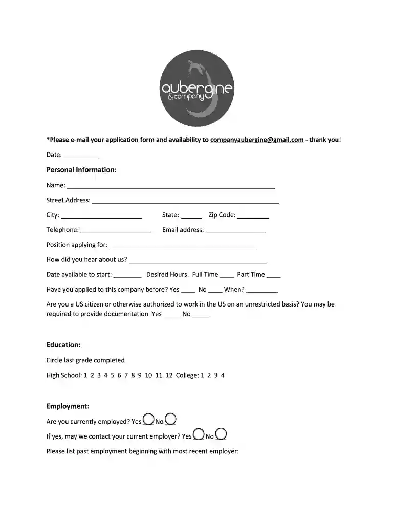 Download Application - Aubergine & Company Preview on Page 1