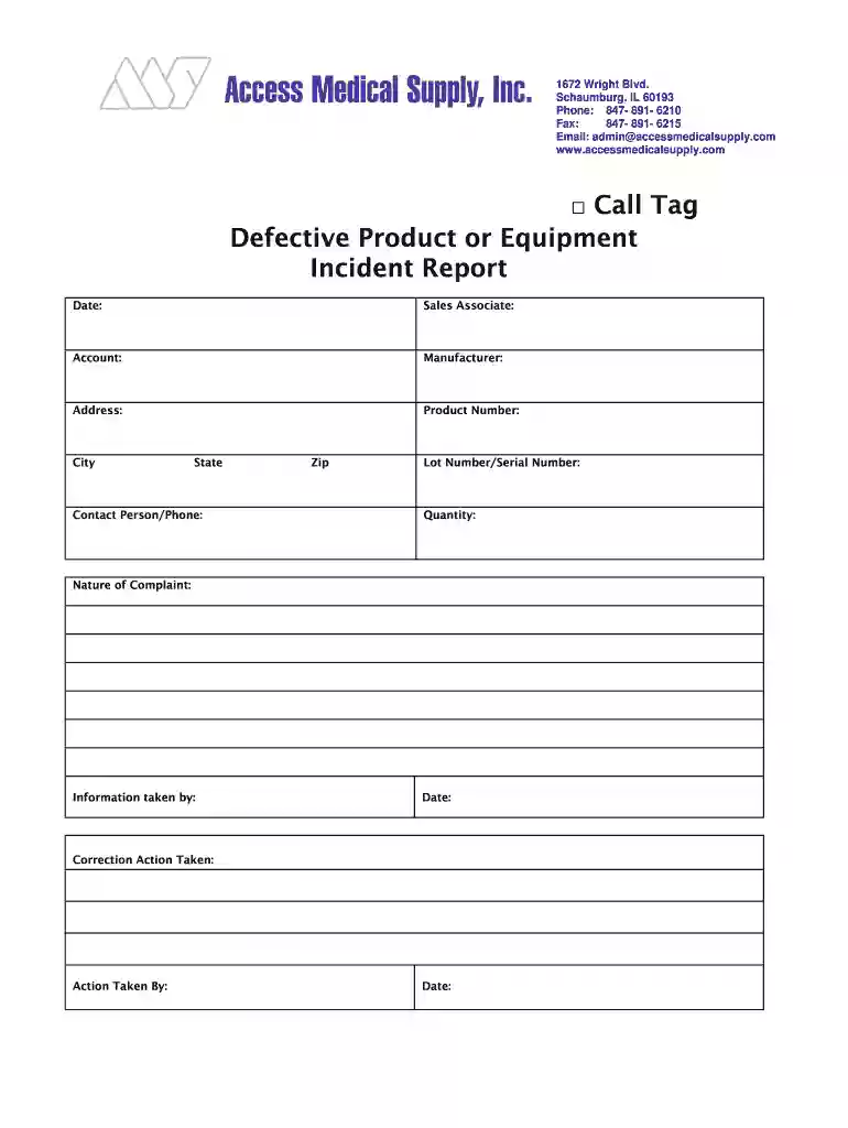 product incident report Preview on Page 1