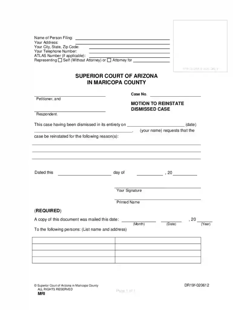 Motion to Reinstate - Superior Court - Maricopa County - superiorcourt maricopa Preview on Page 1