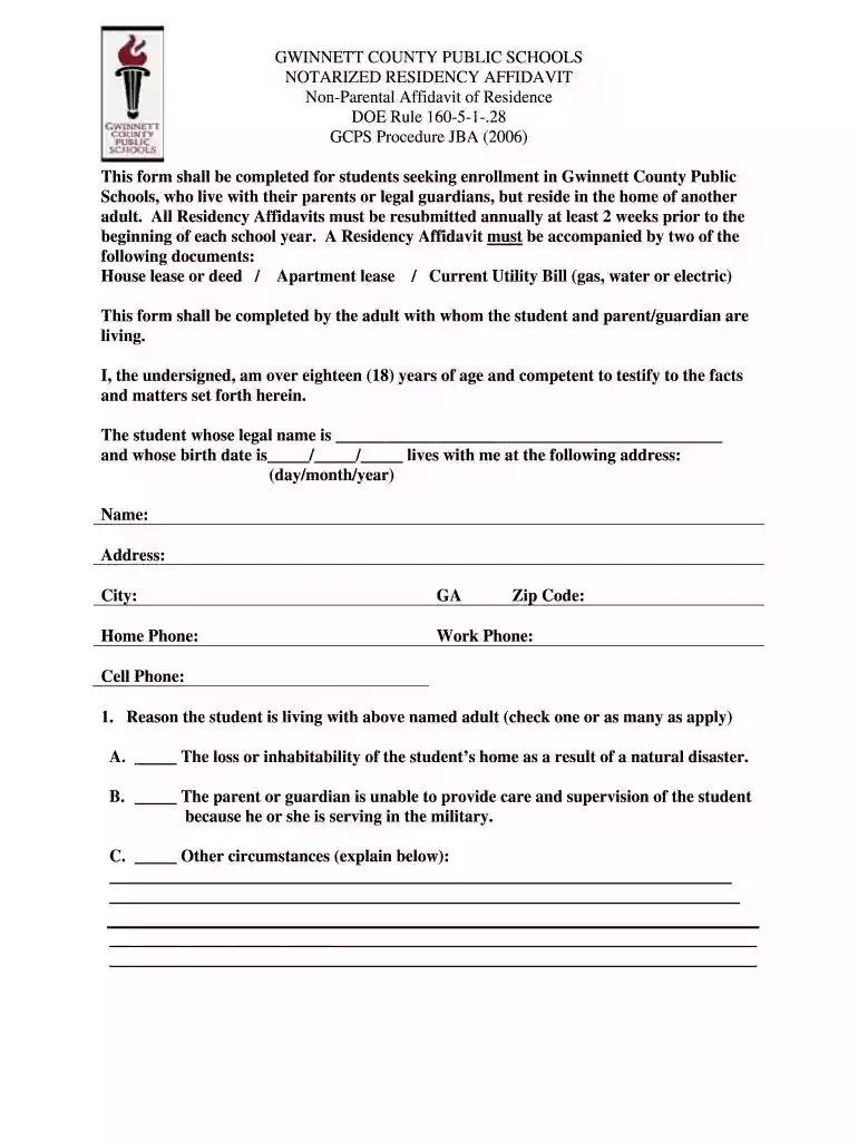 affidavit of residency georgia Preview on Page 1