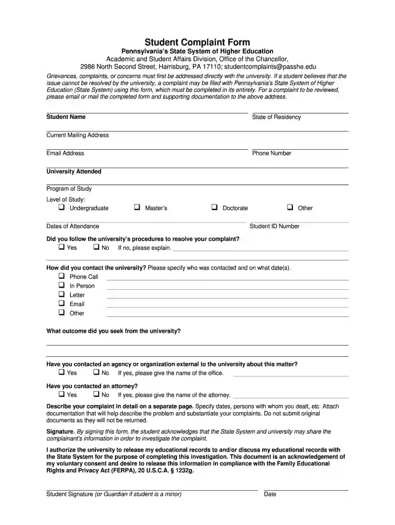System's official complaint form Preview on Page 1