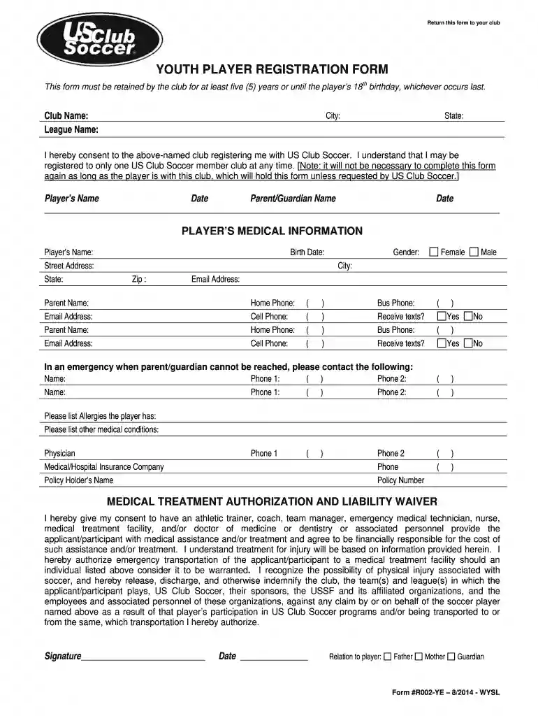 us club soccer form r002 Preview on Page 1