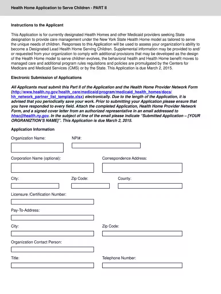 Health Home Application to Serve Children - New York State Preview on Page 1
