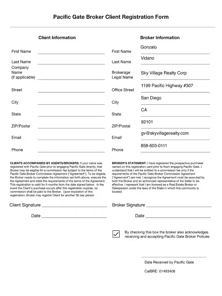 client registration form real estate Preview on Page 1