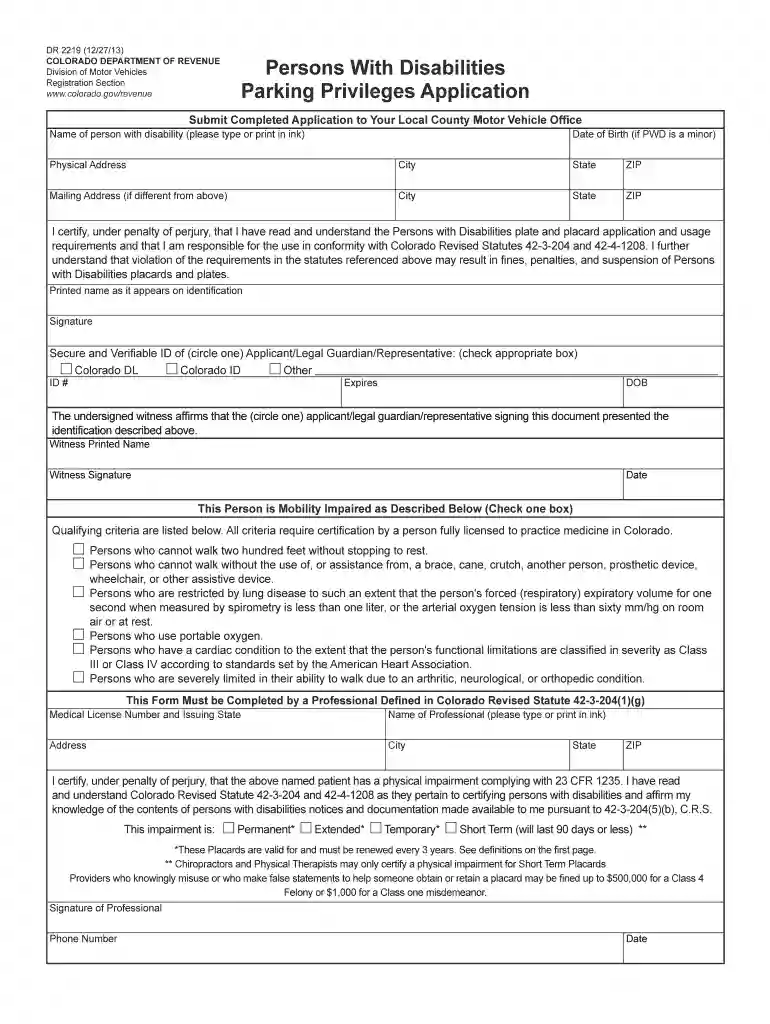 Handicap Parking Form (pdf) Preview on Page 1