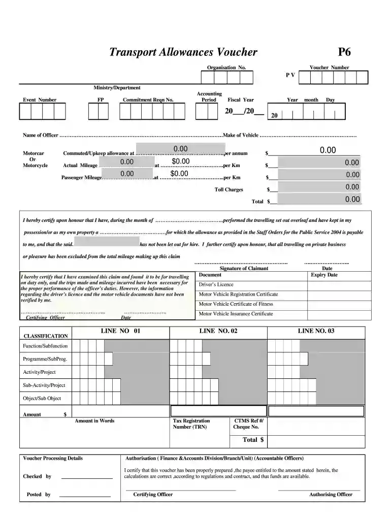 p6 mileage claim form Preview on Page 1