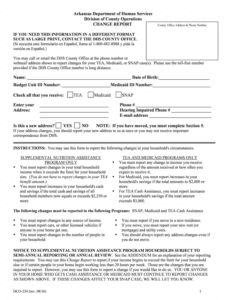 dhs change report online arkansas Preview on Page 1