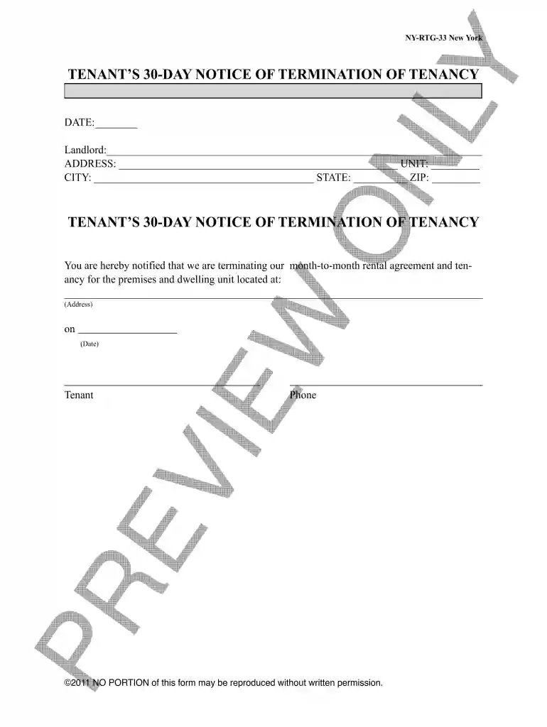 tenant's 30-day notice of termination of tenancy ... - Rentegration Preview on Page 1