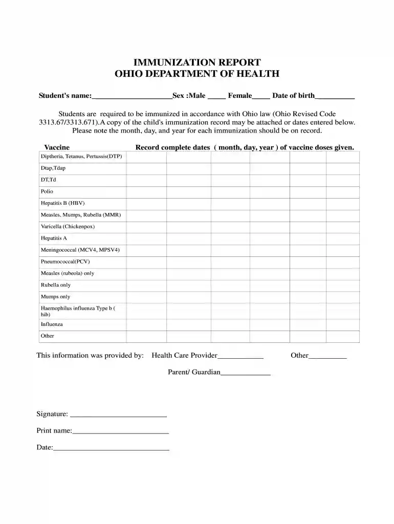 ohio immunization records Preview on Page 1