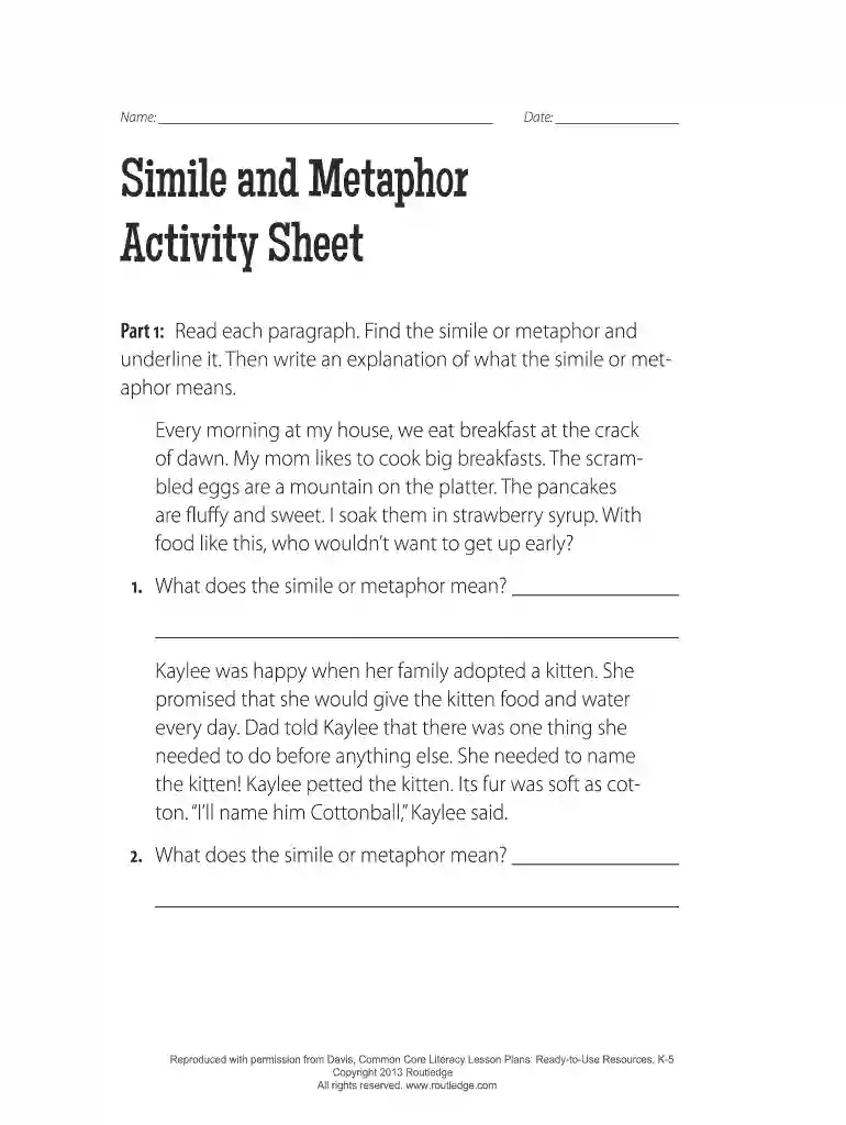 metaphor and simile Preview on Page 1