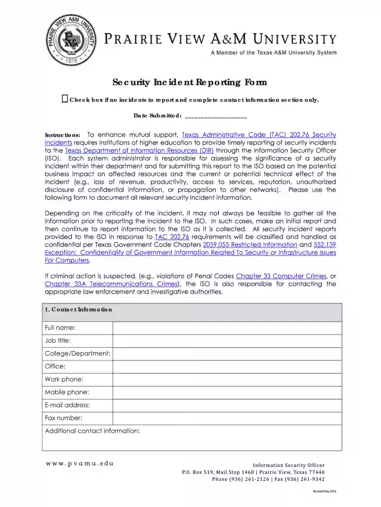 security reporting form Preview on Page 1