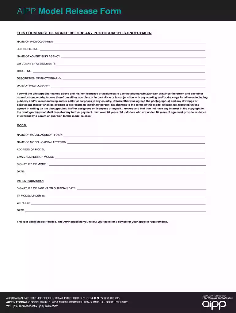 aipp model release form Preview on Page 1
