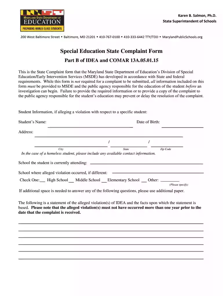 state complaint form part b Preview on Page 1