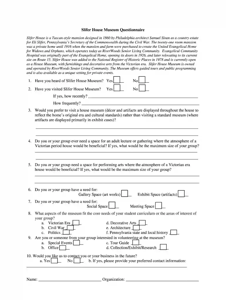 Slifer Questionnaire Form - RiverWoods Preview on Page 1