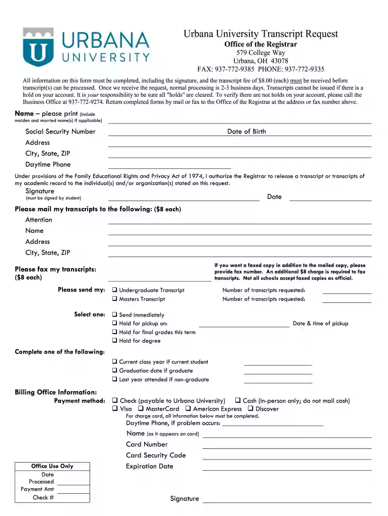 urbana university transcript request Preview on Page 1