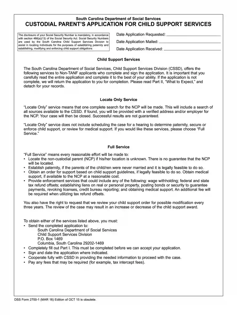 child support application sc Preview on Page 1
