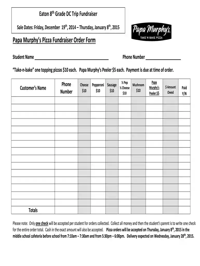 papa murphy's application pdf Preview on Page 1