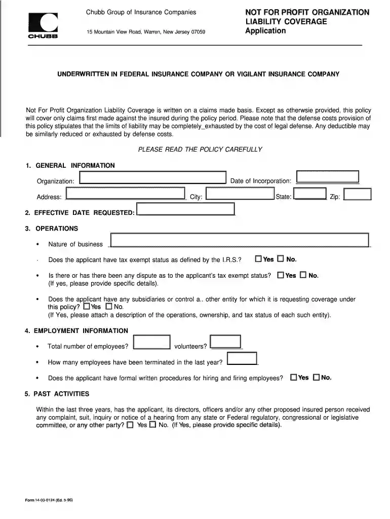 UNDERWRllTEN IN FEDERAL INSURANCE COMPANY OR VIGILANT INSURANCE COMPANY Preview on Page 1