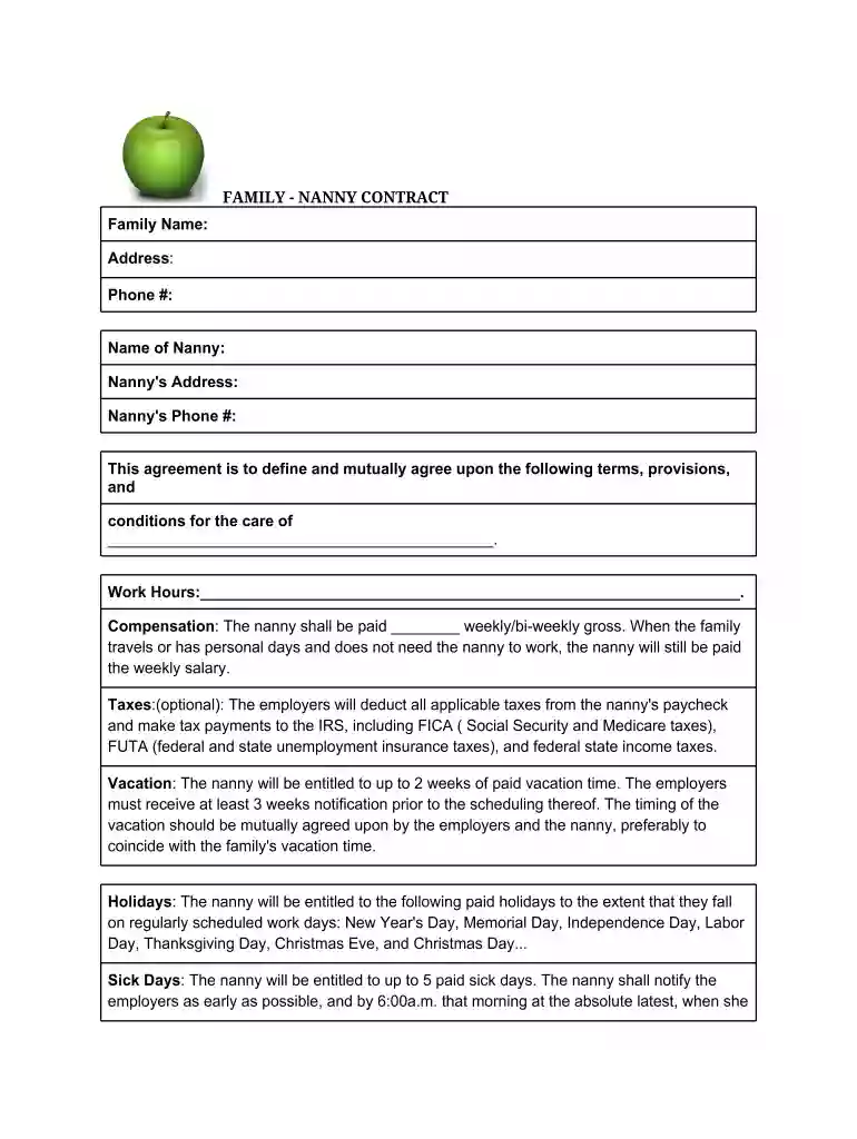 a to z nanny contract Preview on Page 1