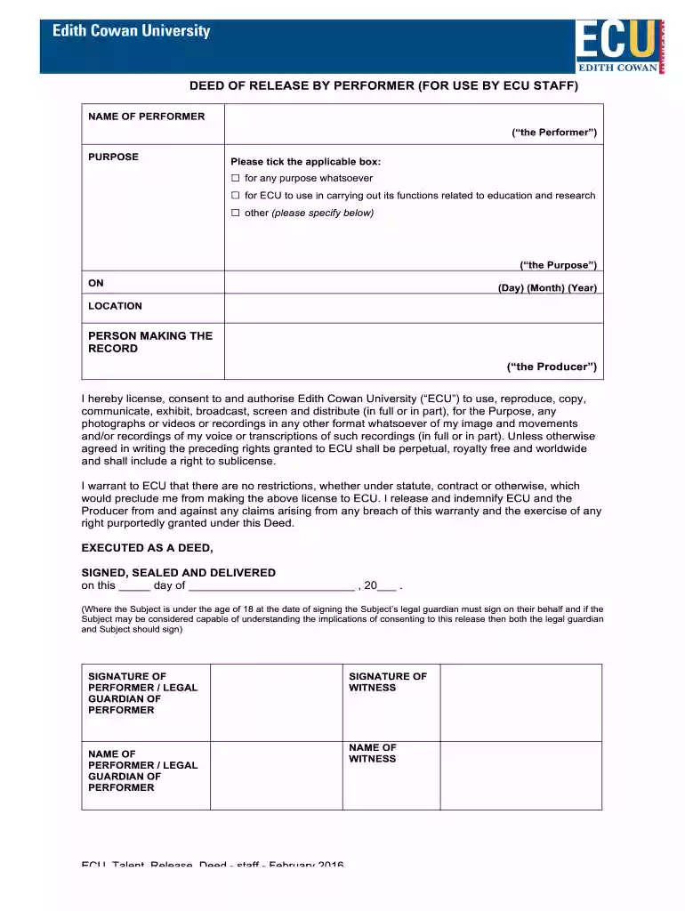ECU Talent Release Form - Staff - ecu edu Preview on Page 1