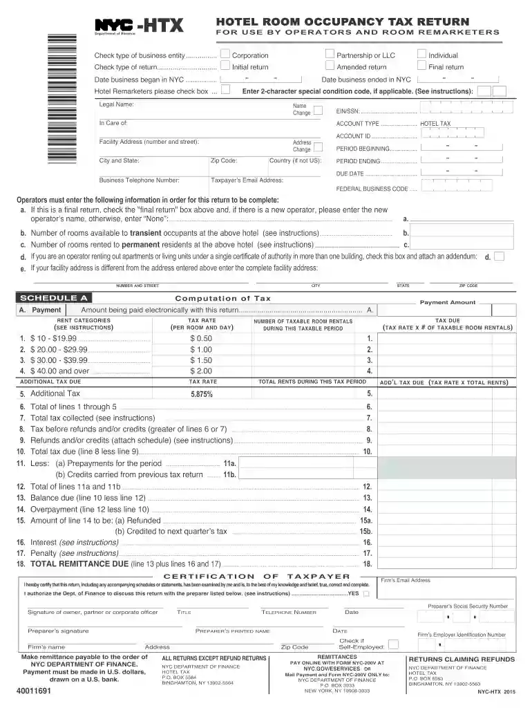 2015 NYC-HTX HOTEL ROOM OCCUPANCY TAX RETURN. 2015 NYC-HTX HOTEL ROOM OCCUPANCY TAX RETURN Preview on Page 1