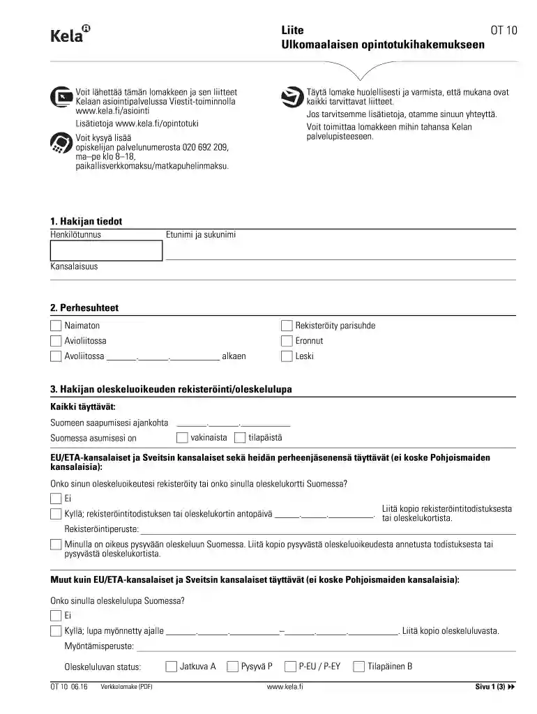 liite ulkomaalaisen opintotukihakemukseen ot 10 Preview on Page 1