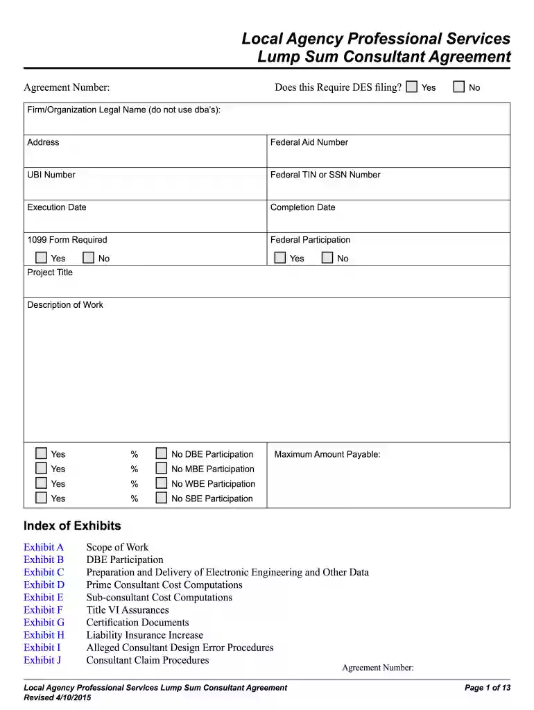 Local Agency Professional Services Lump Sum Consultant Agreement - wsdot wa Preview on Page 1